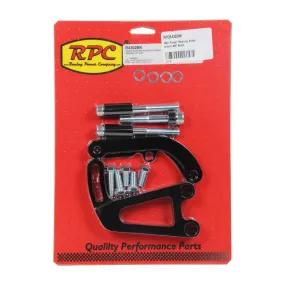 Racing Power Power Steering Pump Bracket - Block Mount - Aluminum - Black - Long Water Pump - Small Block Chevy