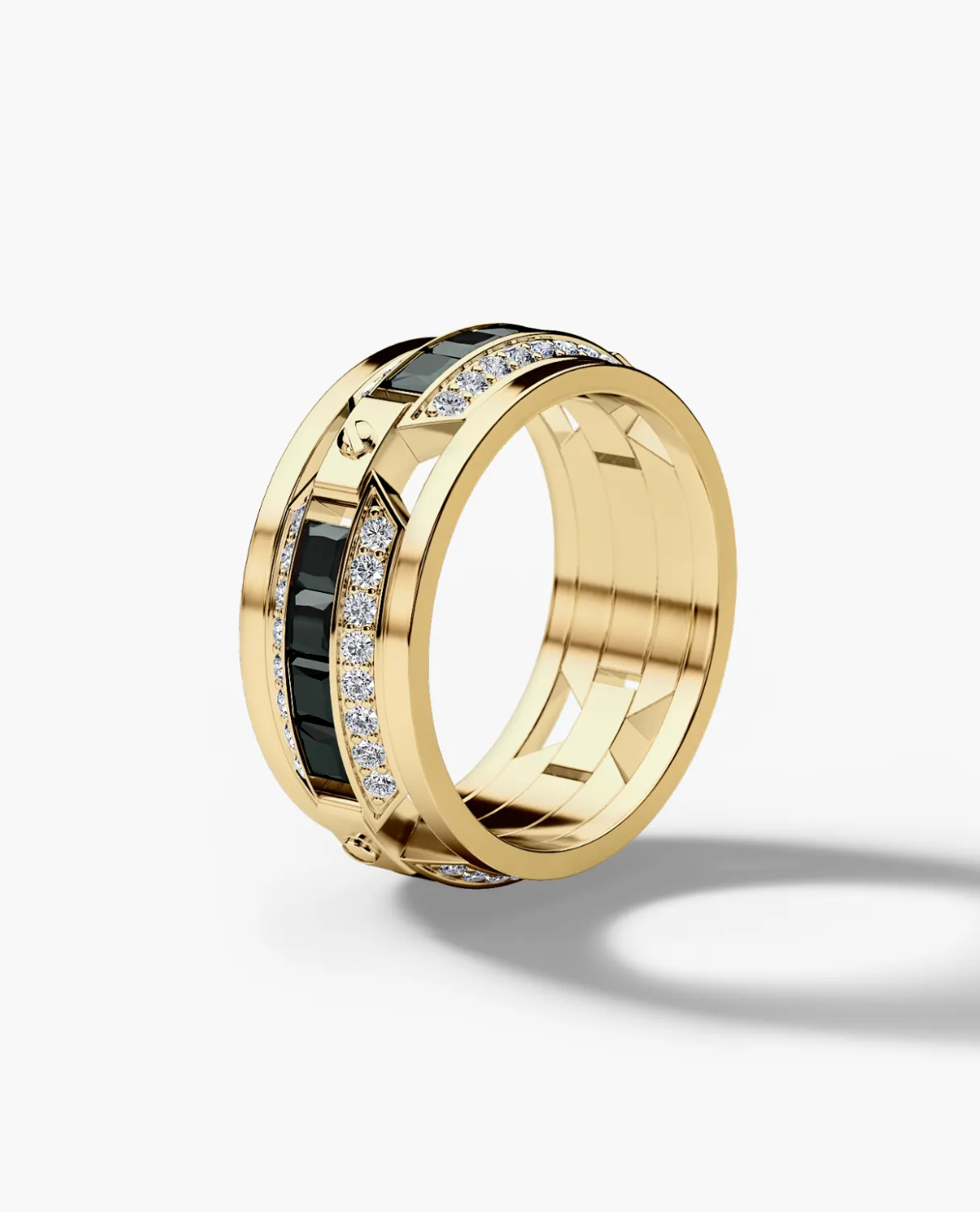 Ready to Ship - EMINENCE 18k Yellow Gold Ring with 2.25ct Black & White Diamonds
