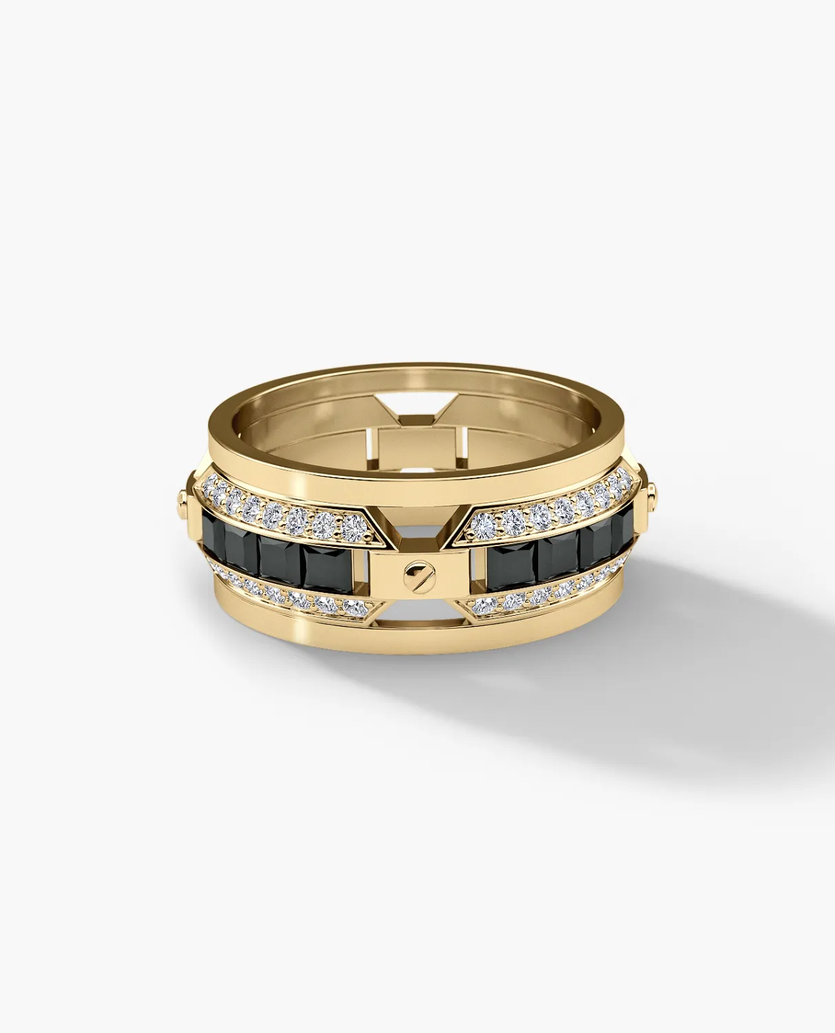 Ready to Ship - EMINENCE 18k Yellow Gold Ring with 2.25ct Black & White Diamonds