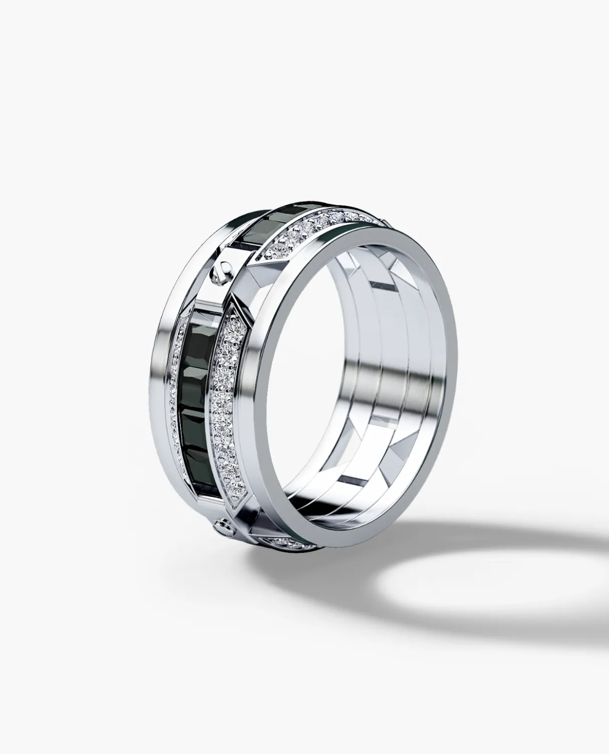 Ready to Ship - EMINENCE Platinum Ring with 2.25ct Black & White Diamonds - Wide Version