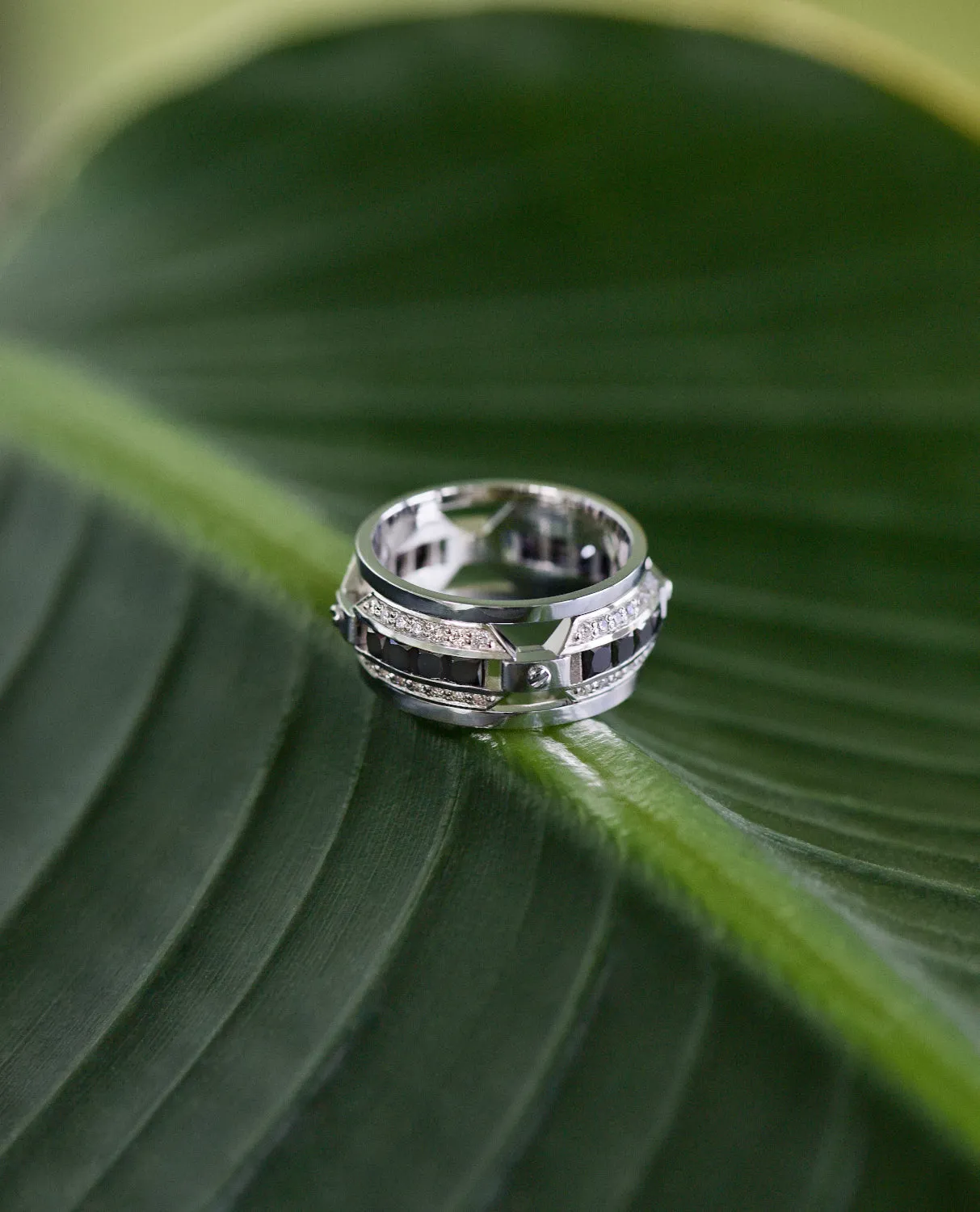Ready to Ship - EMINENCE Platinum Ring with 2.25ct Black & White Diamonds - Wide Version