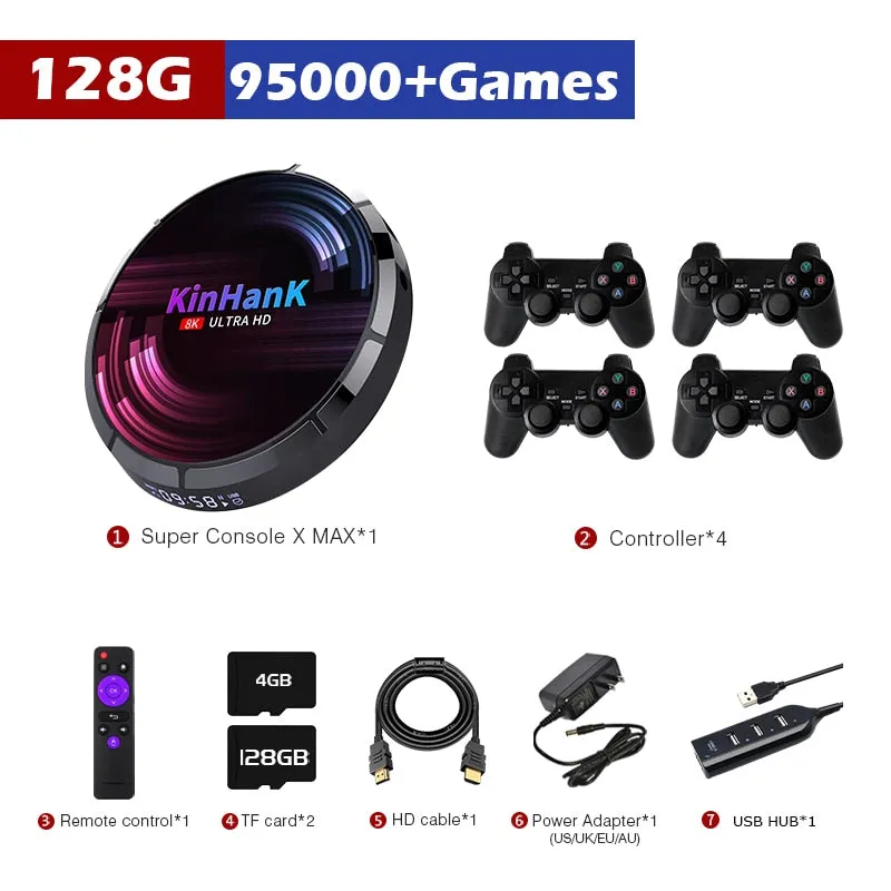 Retro WiFi Video Game Console Super Console X Max For PS1/PSP/N64/DC/SNES Game Player 4K HD H96 Game/TV Box With 114,000  Games