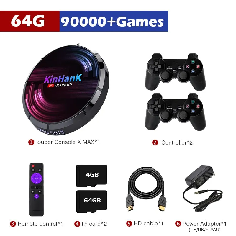 Retro WiFi Video Game Console Super Console X Max For PS1/PSP/N64/DC/SNES Game Player 4K HD H96 Game/TV Box With 114,000  Games
