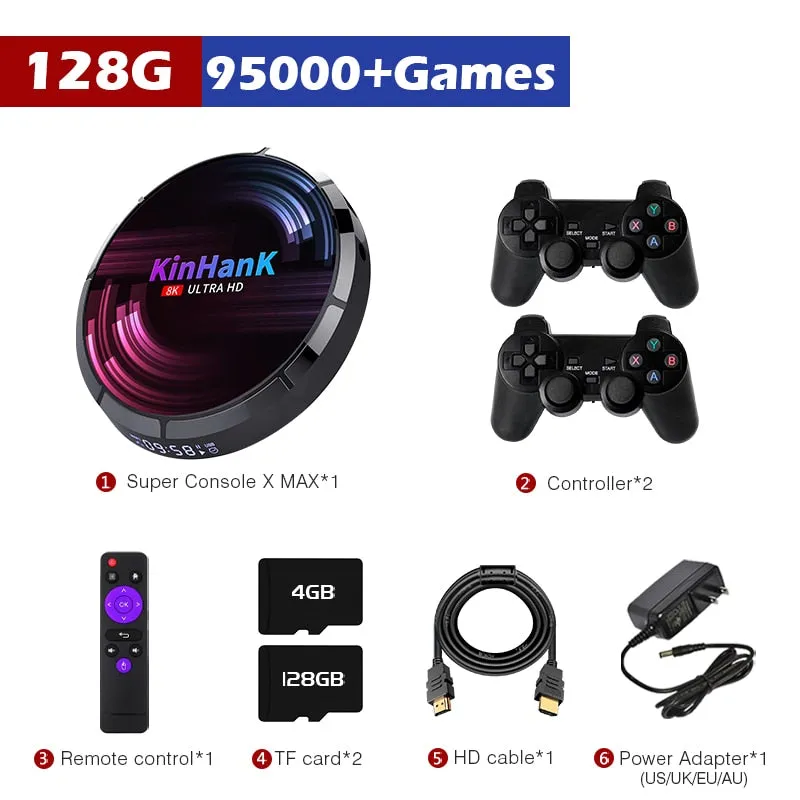 Retro WiFi Video Game Console Super Console X Max For PS1/PSP/N64/DC/SNES Game Player 4K HD H96 Game/TV Box With 114,000  Games