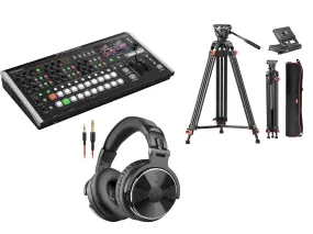 Roland V-160HD Video Switcher Package with Heavy Duty 72-inch Tripod & Wired Over-Ear DJ Studio Monitor Headphone