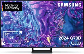 Samsung QLED 4K Q70D Fernseher 65 Zoll, Samsung TV Mit AI Quantum Prozessor 4K, 4K AI Upscaling, Samsung Tizen OS, Motion Xcelerator 120 Hz, Smart TV, KI TV, GQ65Q70DATXZG, Deutsches Modell [2024]