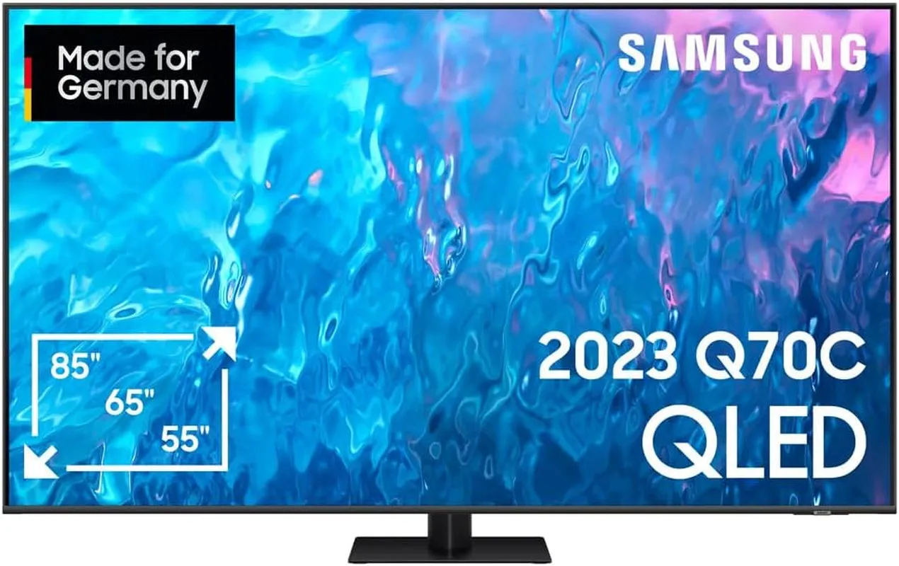 Samsung QLED 4K Q70D Fernseher 65 Zoll, Samsung TV Mit AI Quantum Prozessor 4K, 4K AI Upscaling, Samsung Tizen OS, Motion Xcelerator 120 Hz, Smart TV, KI TV, GQ65Q70DATXZG, Deutsches Modell [2024]