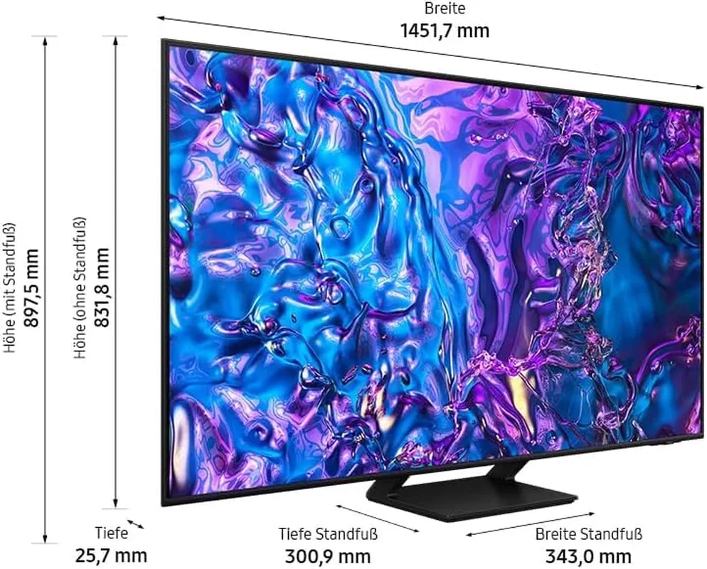 Samsung QLED 4K Q70D Fernseher 65 Zoll, Samsung TV Mit AI Quantum Prozessor 4K, 4K AI Upscaling, Samsung Tizen OS, Motion Xcelerator 120 Hz, Smart TV, KI TV, GQ65Q70DATXZG, Deutsches Modell [2024]
