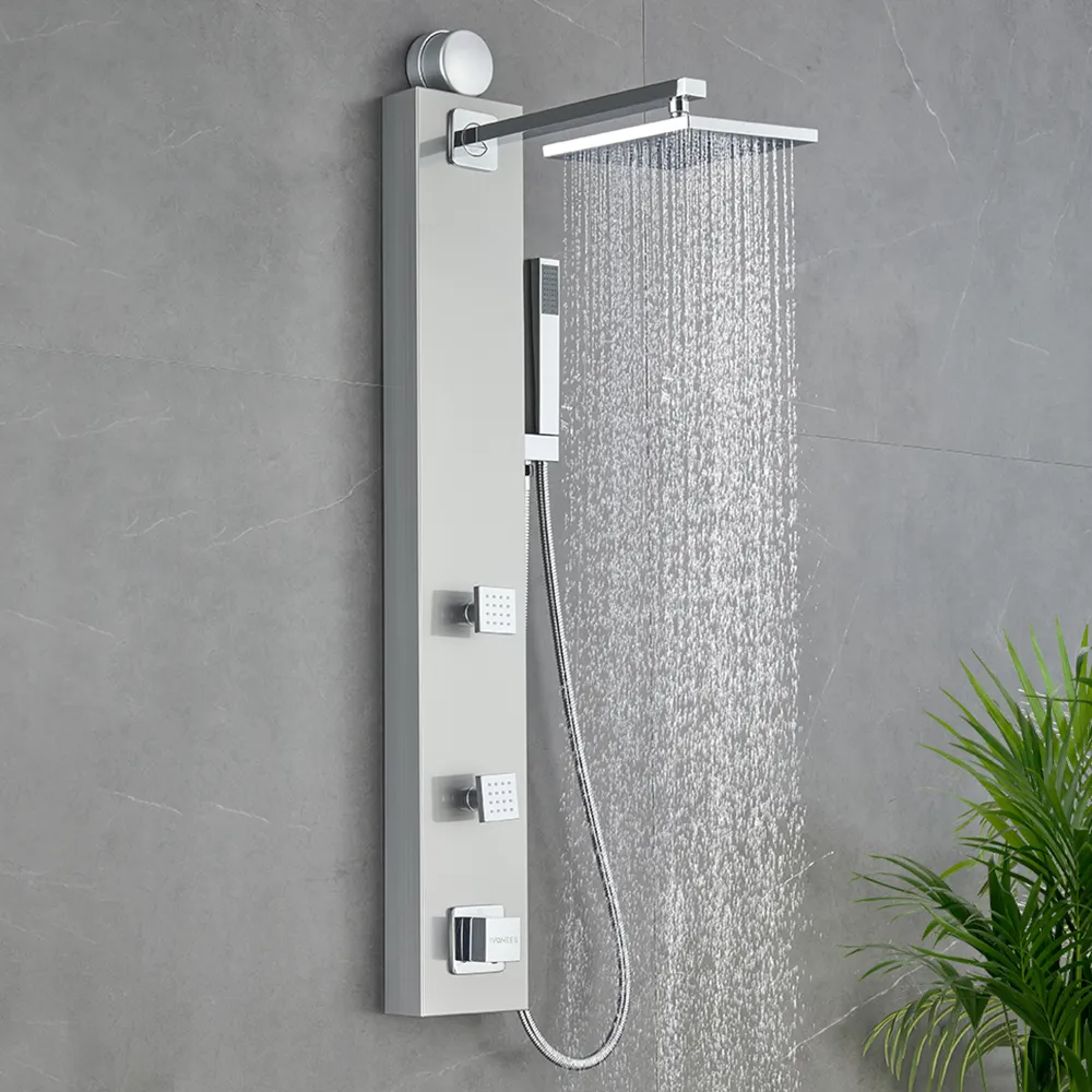 Shower Panel System - Brushed Finish - Head Shower, Hand Shower - 2Pcs ABS Body Jets