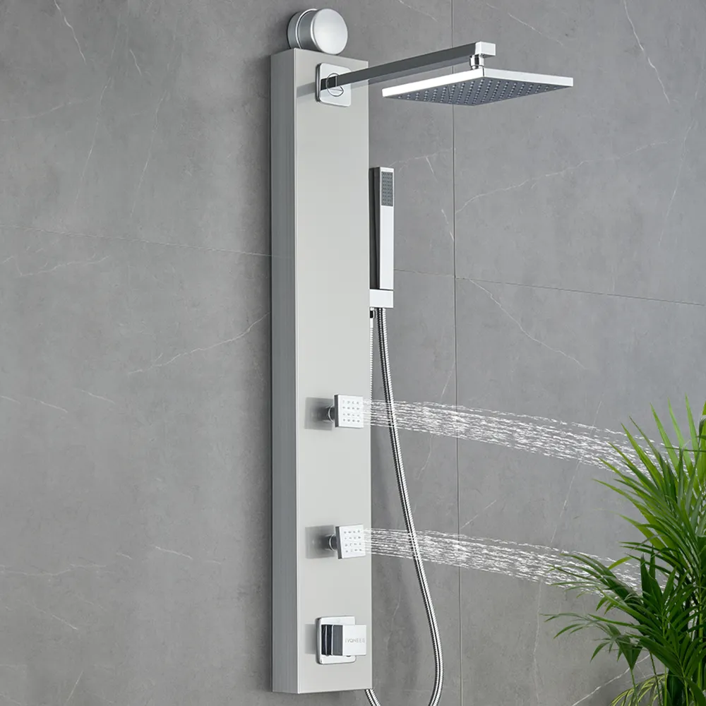 Shower Panel System - Brushed Finish - Head Shower, Hand Shower - 2Pcs ABS Body Jets
