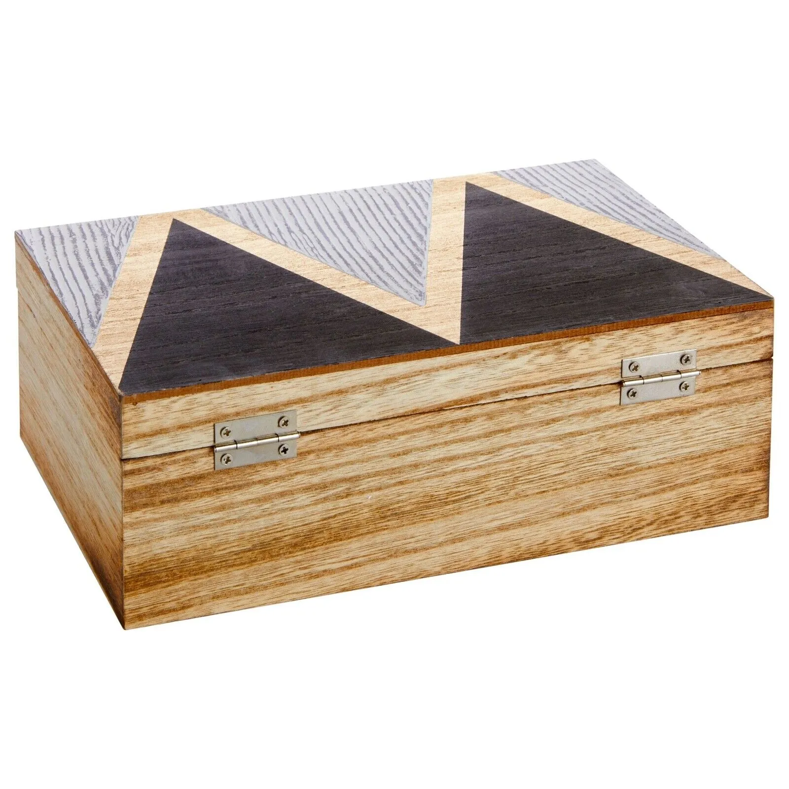 Small Wooden Decorative Box with Lid and Tassel for Jewelry Storage, 9.4 x 3"