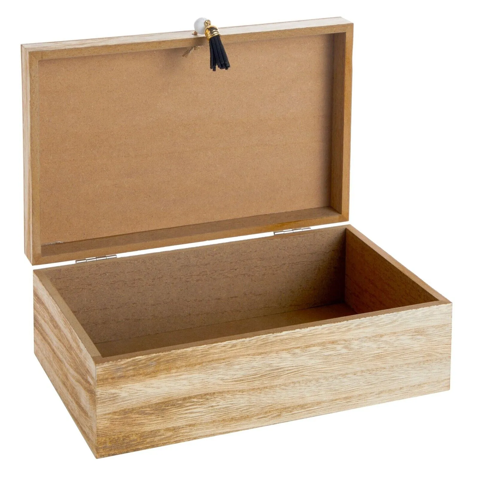 Small Wooden Decorative Box with Lid and Tassel for Jewelry Storage, 9.4 x 3"