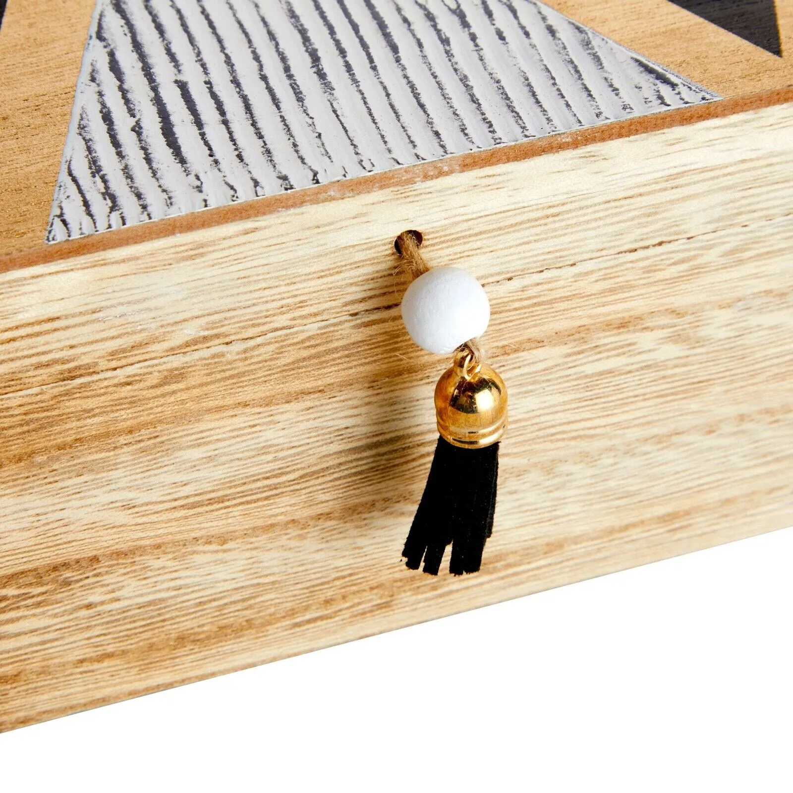 Small Wooden Decorative Box with Lid and Tassel for Jewelry Storage, 9.4 x 3"