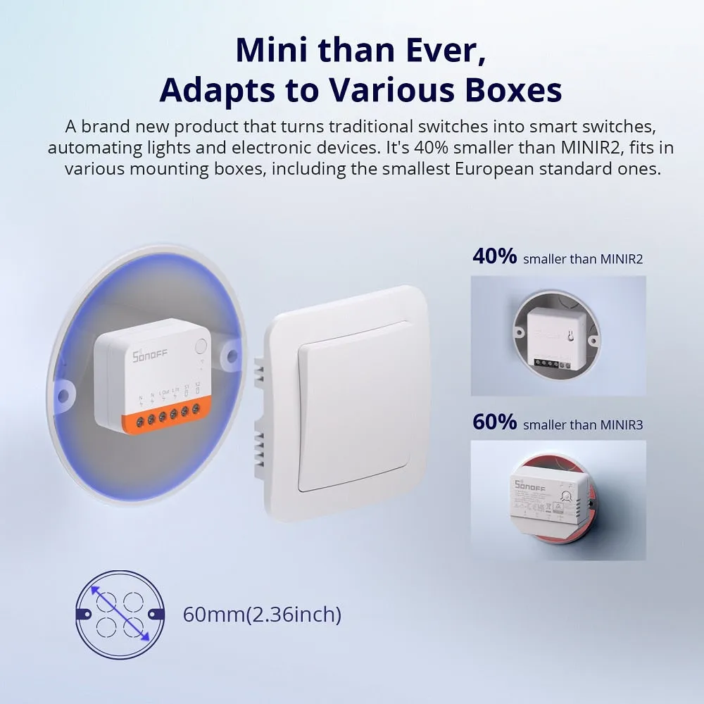 Sonoff Mini R4 Extreme Wifi Smart Switch Detach Relay Mode External Switch Control Via eWelink APP Work with Alexa Google Home