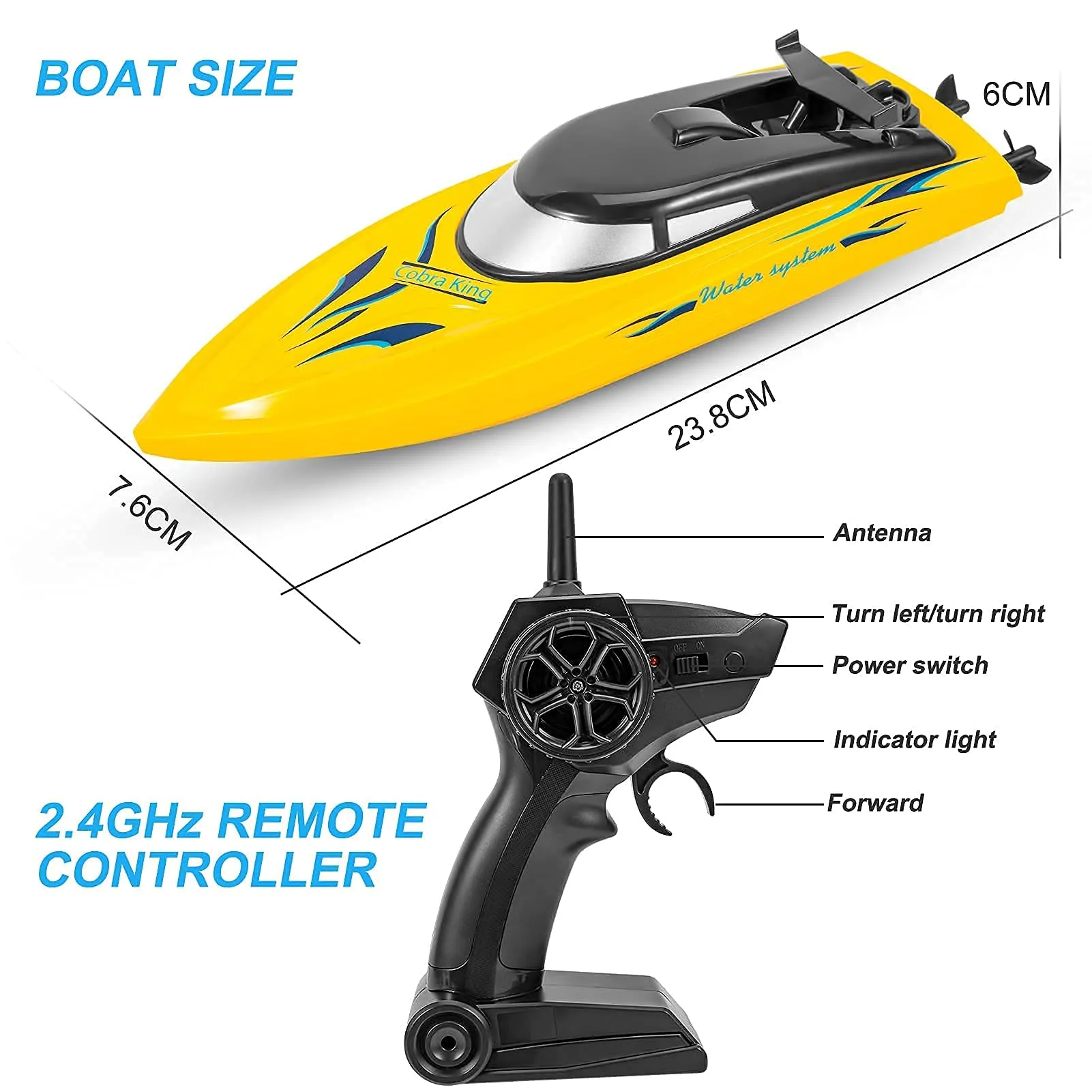 THINKMAX 2PACK 10km/H 2.4G High Speed Remote Control Boats Blue Yellow