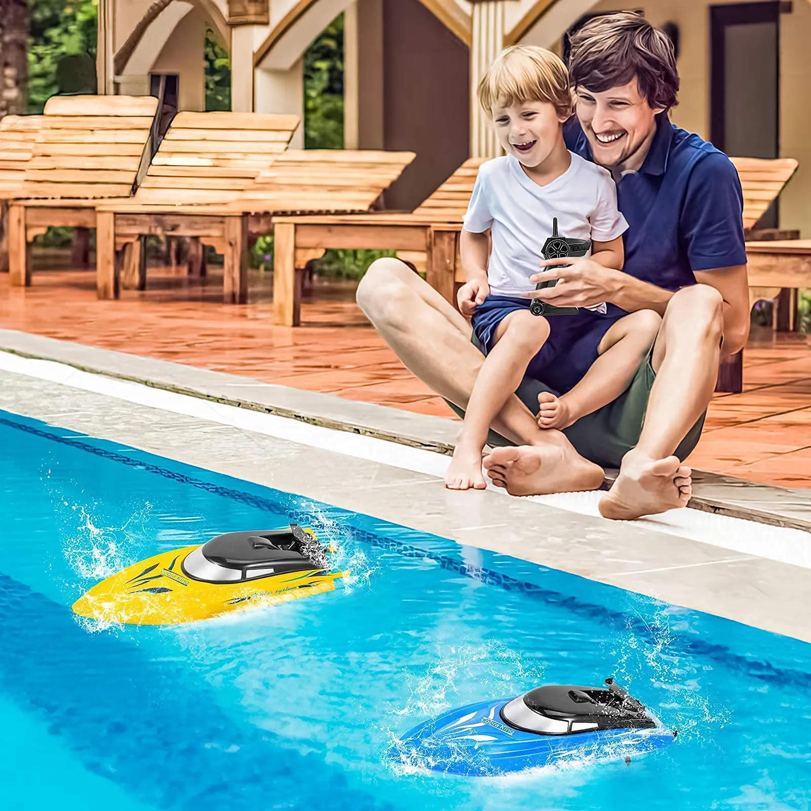THINKMAX 2PACK 10km/H 2.4G High Speed Remote Control Boats Blue Yellow
