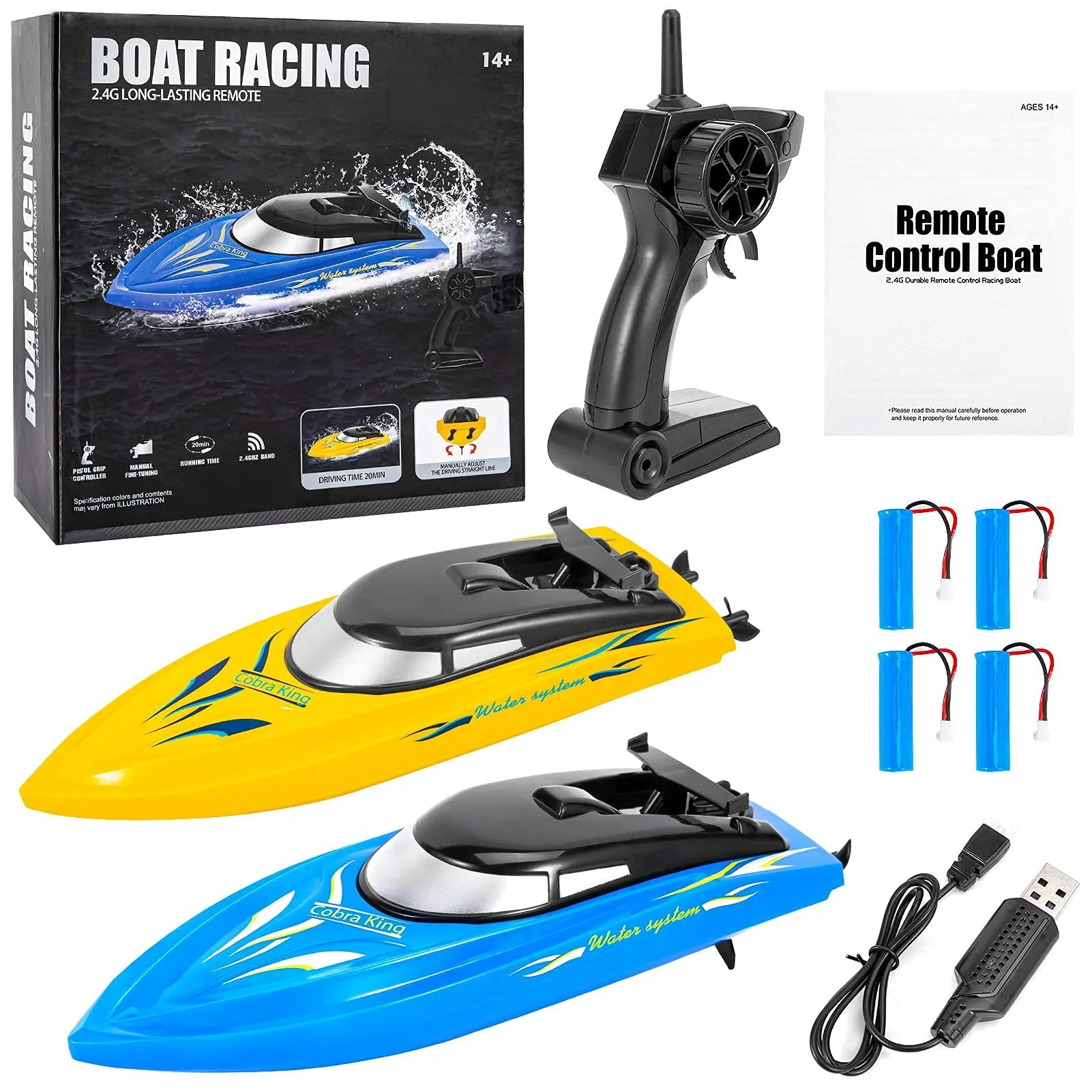 THINKMAX 2PACK 10km/H 2.4G High Speed Remote Control Boats Blue Yellow