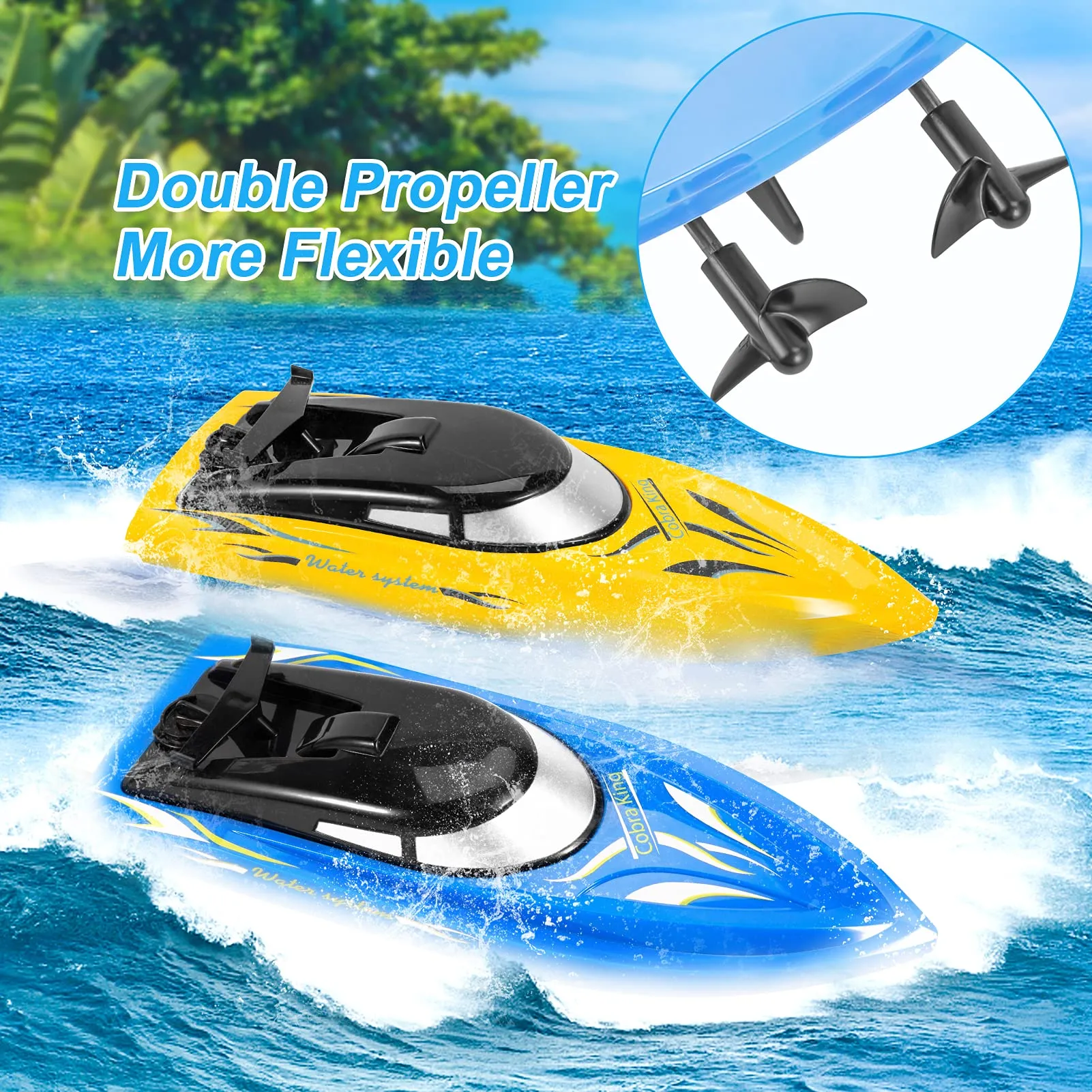 THINKMAX 2PACK 10km/H 2.4G High Speed Remote Control Boats Blue Yellow