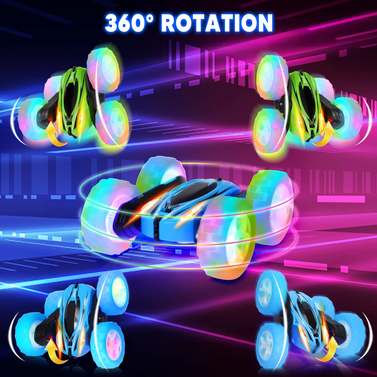 THINKMAX 2PACK RC Stunt Car Remote Control Car with Wheel Lights Blue Green