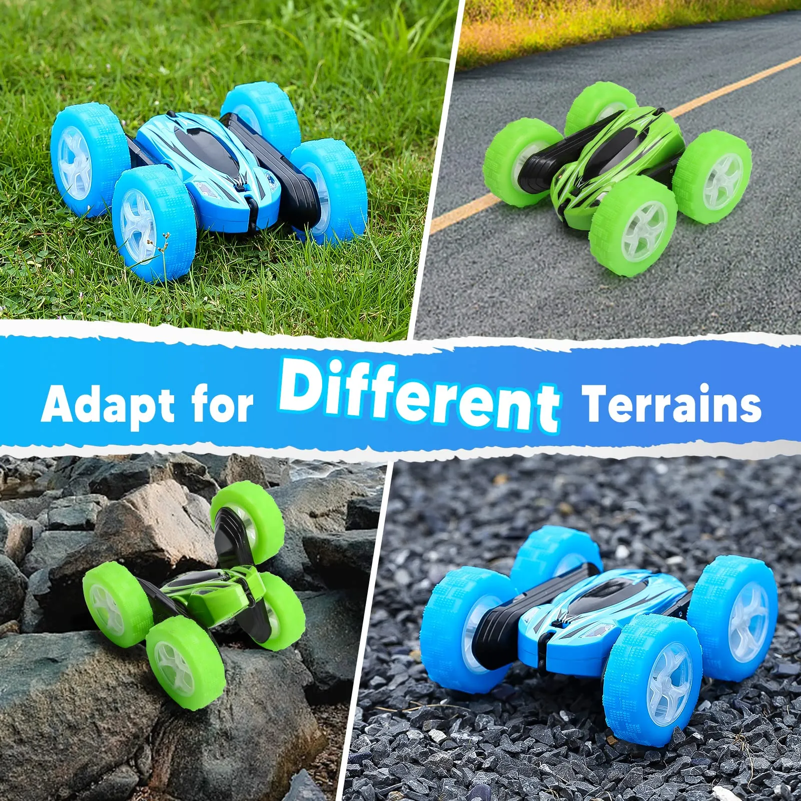 THINKMAX 2PACK RC Stunt Car Remote Control Car with Wheel Lights Blue Green