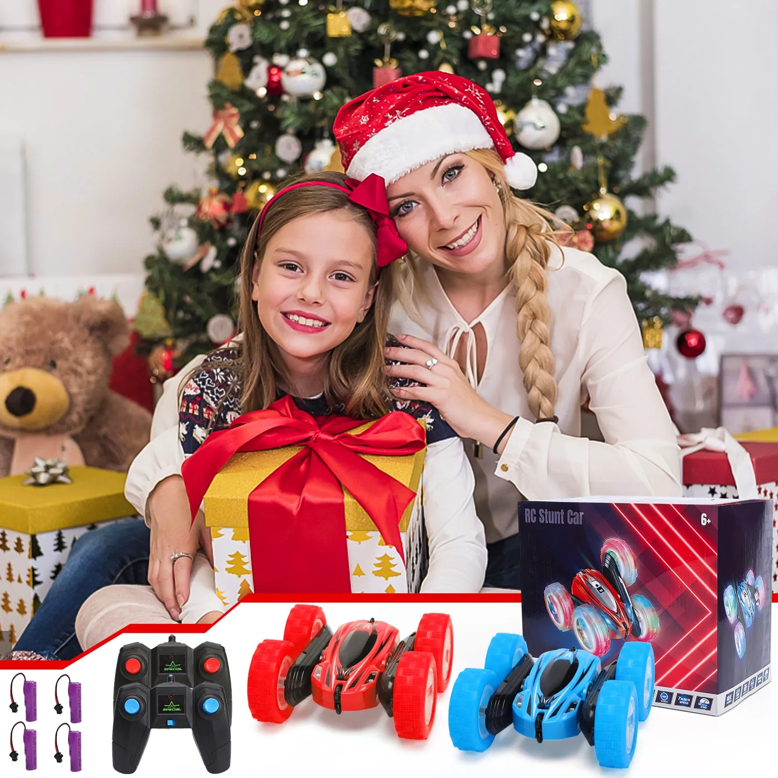 THINKMAX 2PACK RC Stunt Car Remote Control Car with Wheel Lights Blue Red