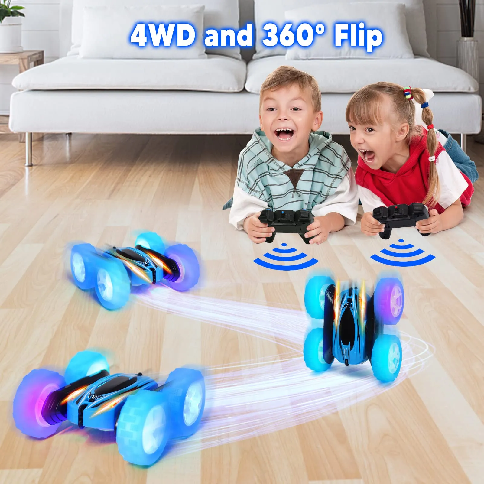 THINKMAX 2PACK RC Stunt Car Remote Control Car with Wheel Lights Blue Red