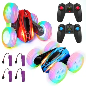 THINKMAX 2PACK RC Stunt Car Remote Control Car with Wheel Lights Blue Red