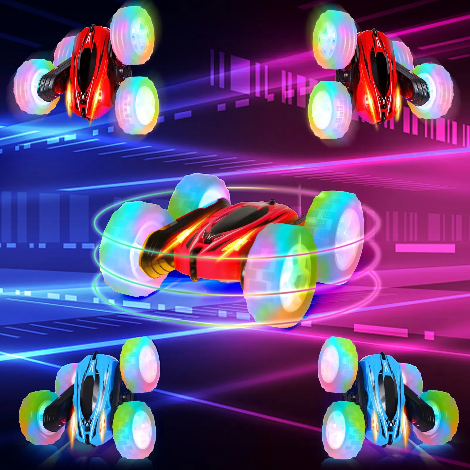 THINKMAX 2PACK RC Stunt Car Remote Control Car with Wheel Lights Blue Red