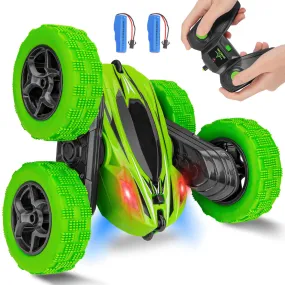 THINKMAX Remote Control Car 1165A RC Stunt Car Toy Double Sided 360 Rotating Vehicle Green