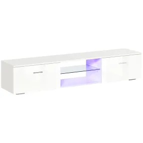 TV Stand Cabinet with High Gloss Front Door, LED RGB Lights and Remote Control for TVs up to 55", Media TV Console Table with Storage Cupboard