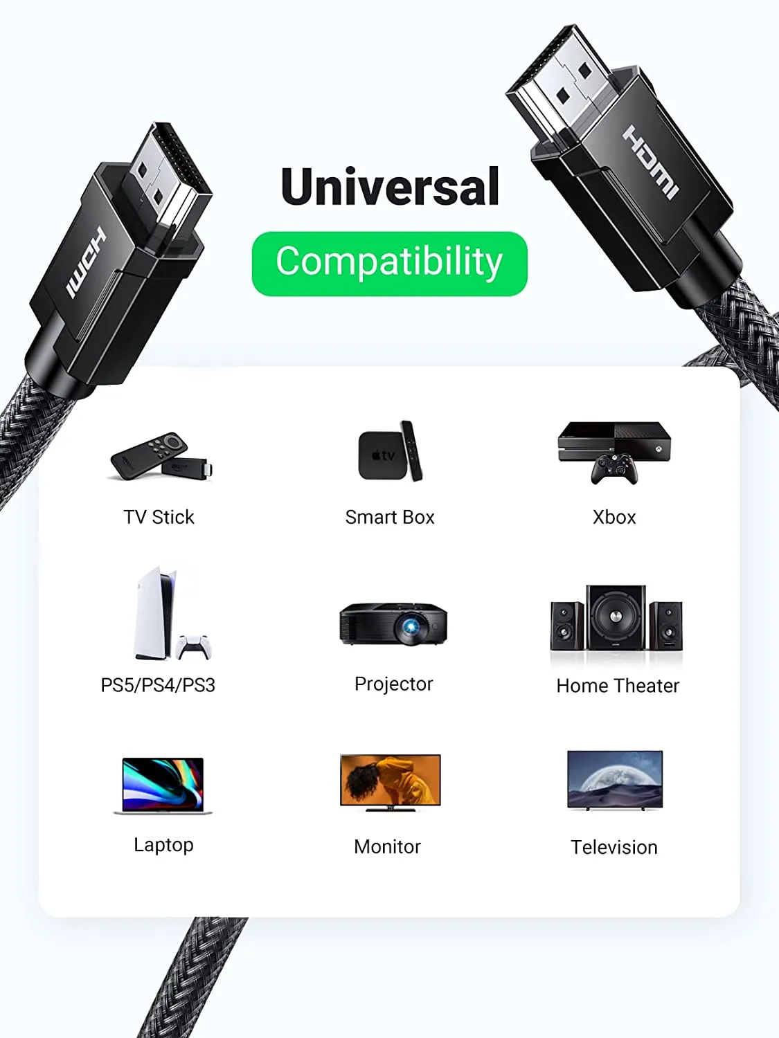 Ugreen 8K Ultra High-Speed HDMI 2.1 Cable - Enhanced Performance for 4K/8K Gaming, Streaming, and Home Theater