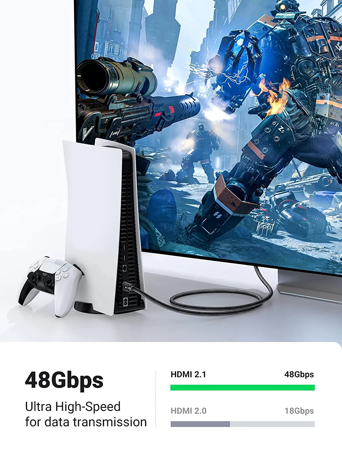 Ugreen 8K Ultra High-Speed HDMI 2.1 Cable - Enhanced Performance for 4K/8K Gaming, Streaming, and Home Theater