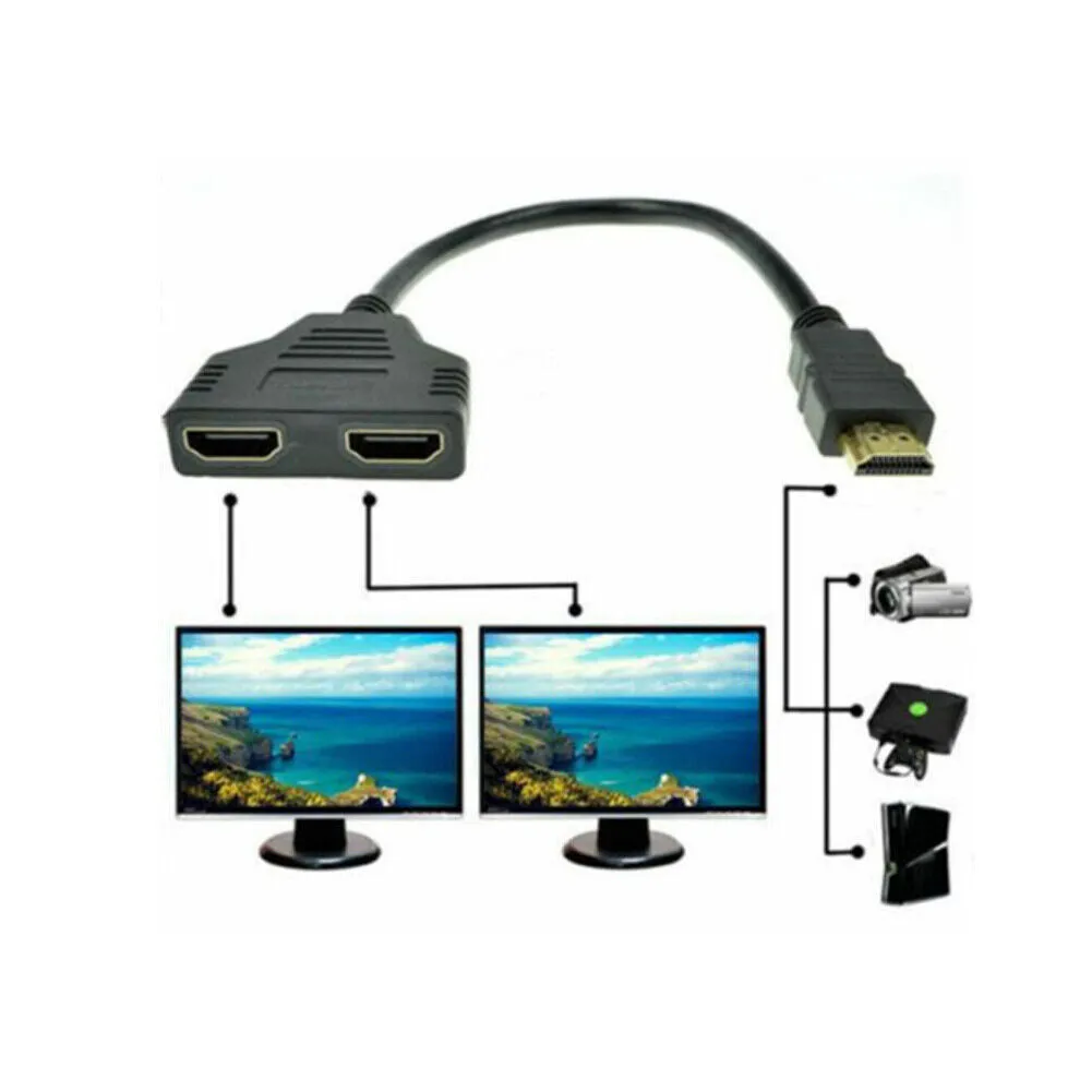 US 1-2 Pack HDMI Male to 2 Female 1 In 2 Out 4K Splitter Cable Adapter Converter