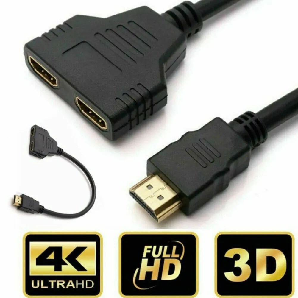 US 1-2 Pack HDMI Male to 2 Female 1 In 2 Out 4K Splitter Cable Adapter Converter