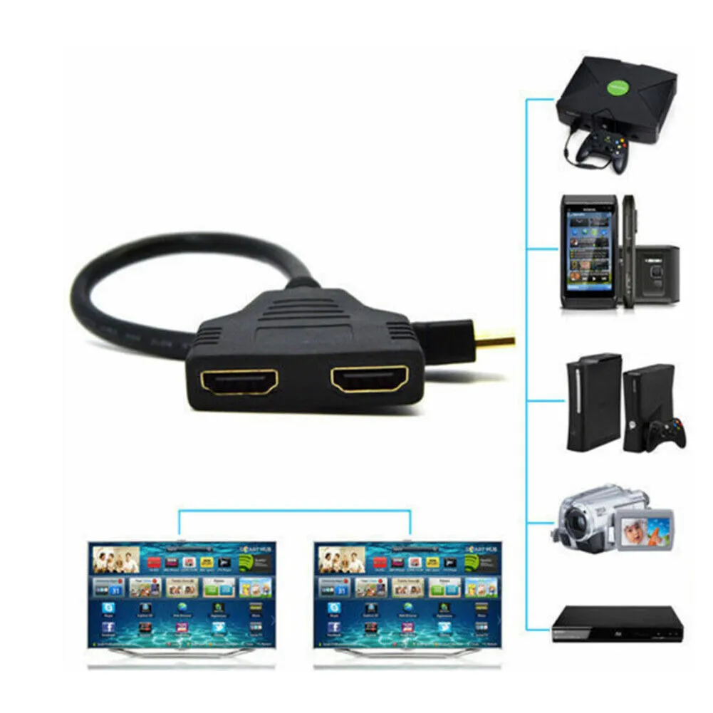 US 1-2 Pack HDMI Male to 2 Female 1 In 2 Out 4K Splitter Cable Adapter Converter