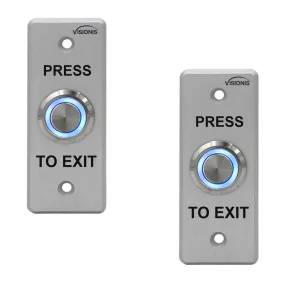Visionis 2 Pack FPC-7531 VIS-7008 Indoor   Outdoor Weather, Waterproof Rated IP65 Stainless Steel Door Bell Type Round Request to Exit Button Slim Size for Door Access Control with LED Light   NC COM and NO Outputs