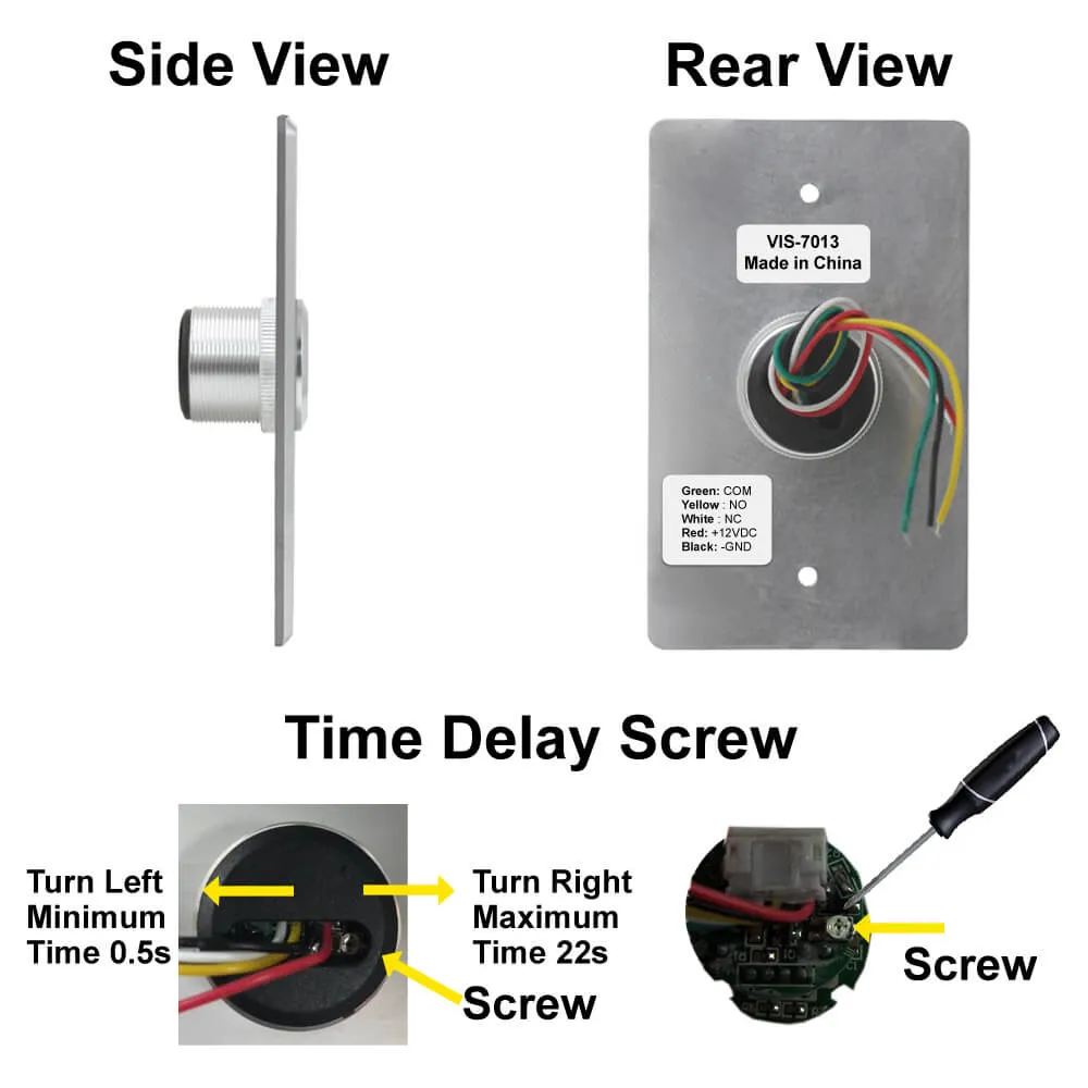 Visionis 6 Pack FPC-7548 VIS-7013 Indoor Stainless Steel No Touch Request To Exit Button With Timer Delay Standard Size With LED Light NC COM And NO Outputs