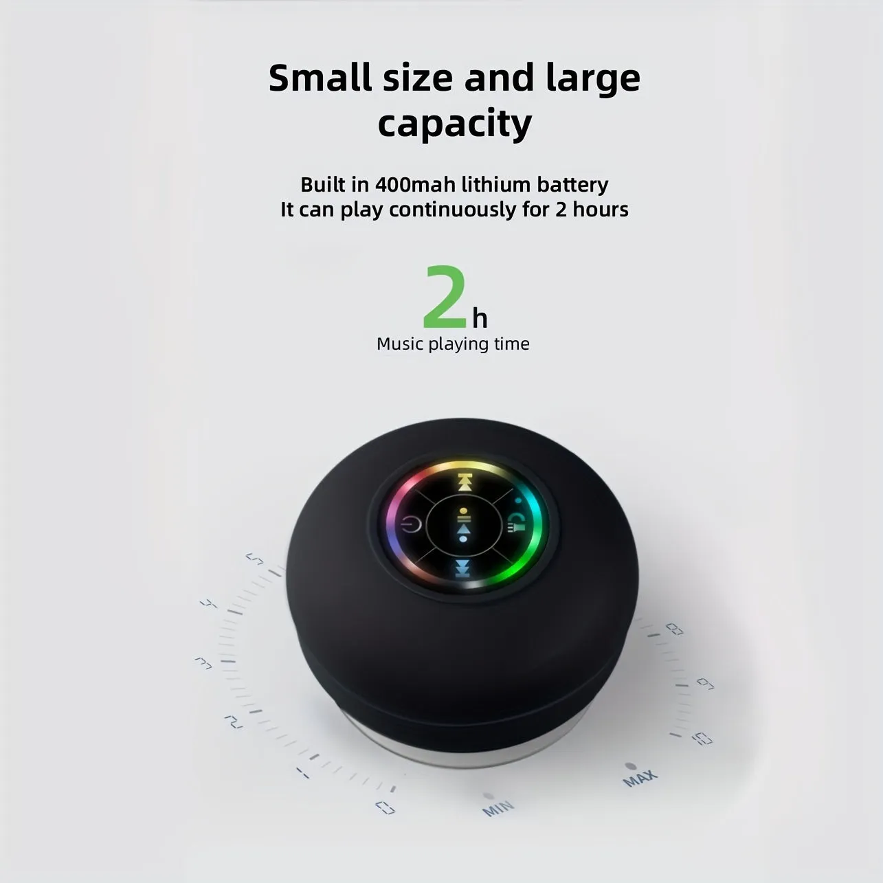 Waterproof Speaker, Portable Wireless Speaker With Suction Cup, USB Rechargeable Black Speaker With 2 Hours Play Time 3.7V/400mah Battery 5.0 Wireless Version Life