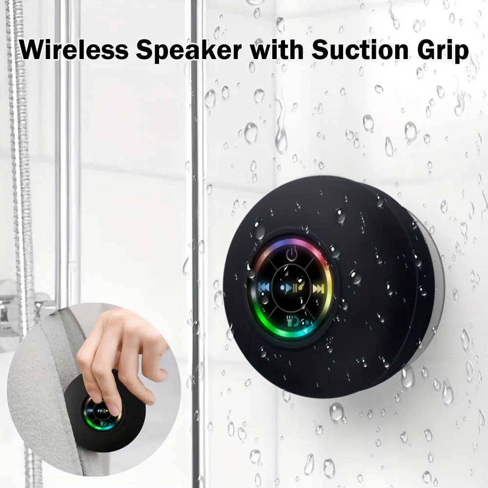 Waterproof Speaker, Portable Wireless Speaker With Suction Cup, USB Rechargeable Black Speaker With 2 Hours Play Time 3.7V/400mah Battery 5.0 Wireless Version Life