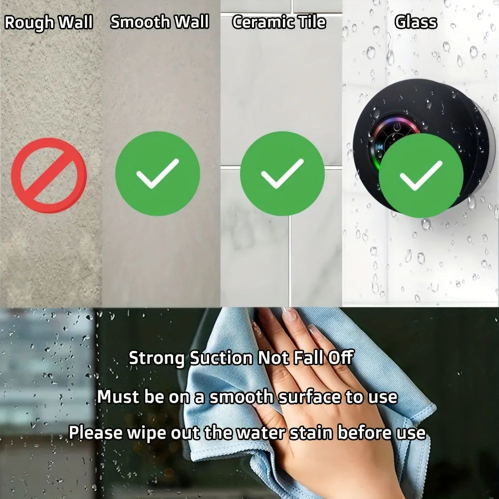Waterproof Speaker, Portable Wireless Speaker With Suction Cup, USB Rechargeable Black Speaker With 2 Hours Play Time 3.7V/400mah Battery 5.0 Wireless Version Life