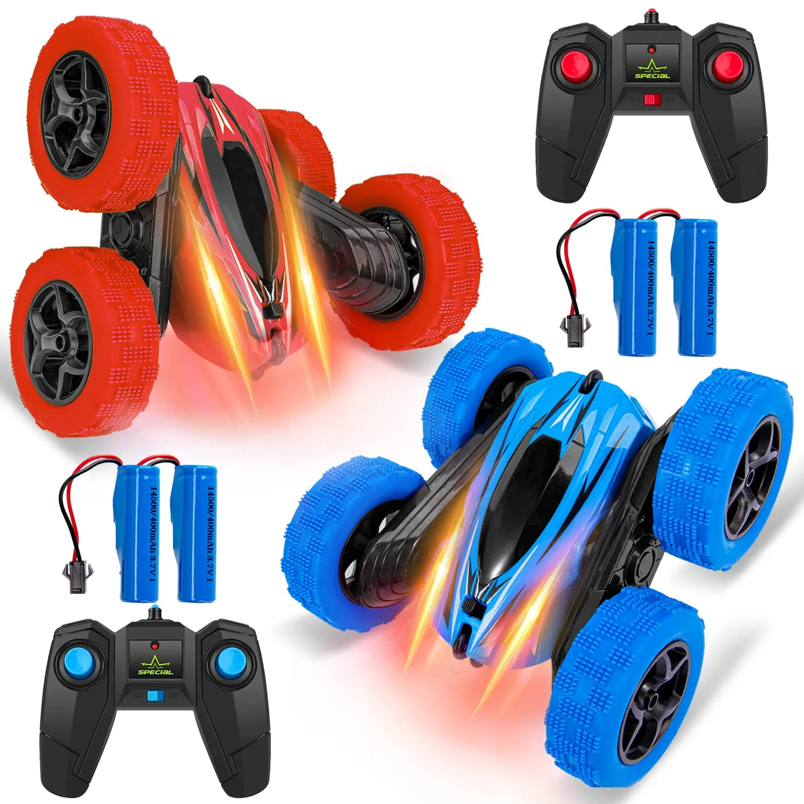 WHIZMAX 2pack RC Stunt Car Remote Control Car 1165A 360 Rotating Vehicle Blue & Red